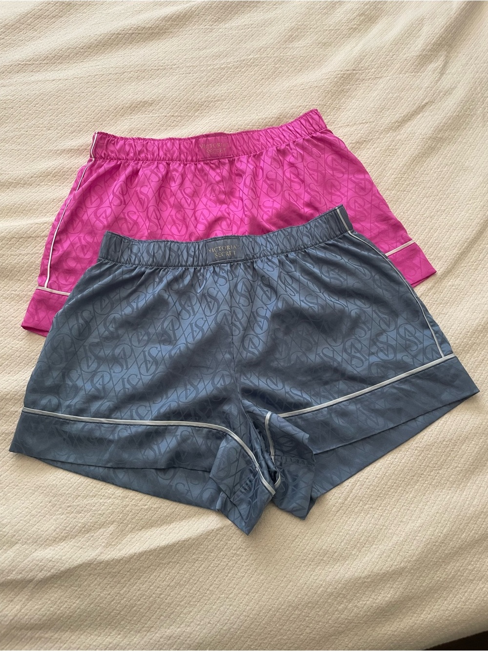 Victoria's Secret Women’s Satin Lounge Shorts - Pink & blue bundle